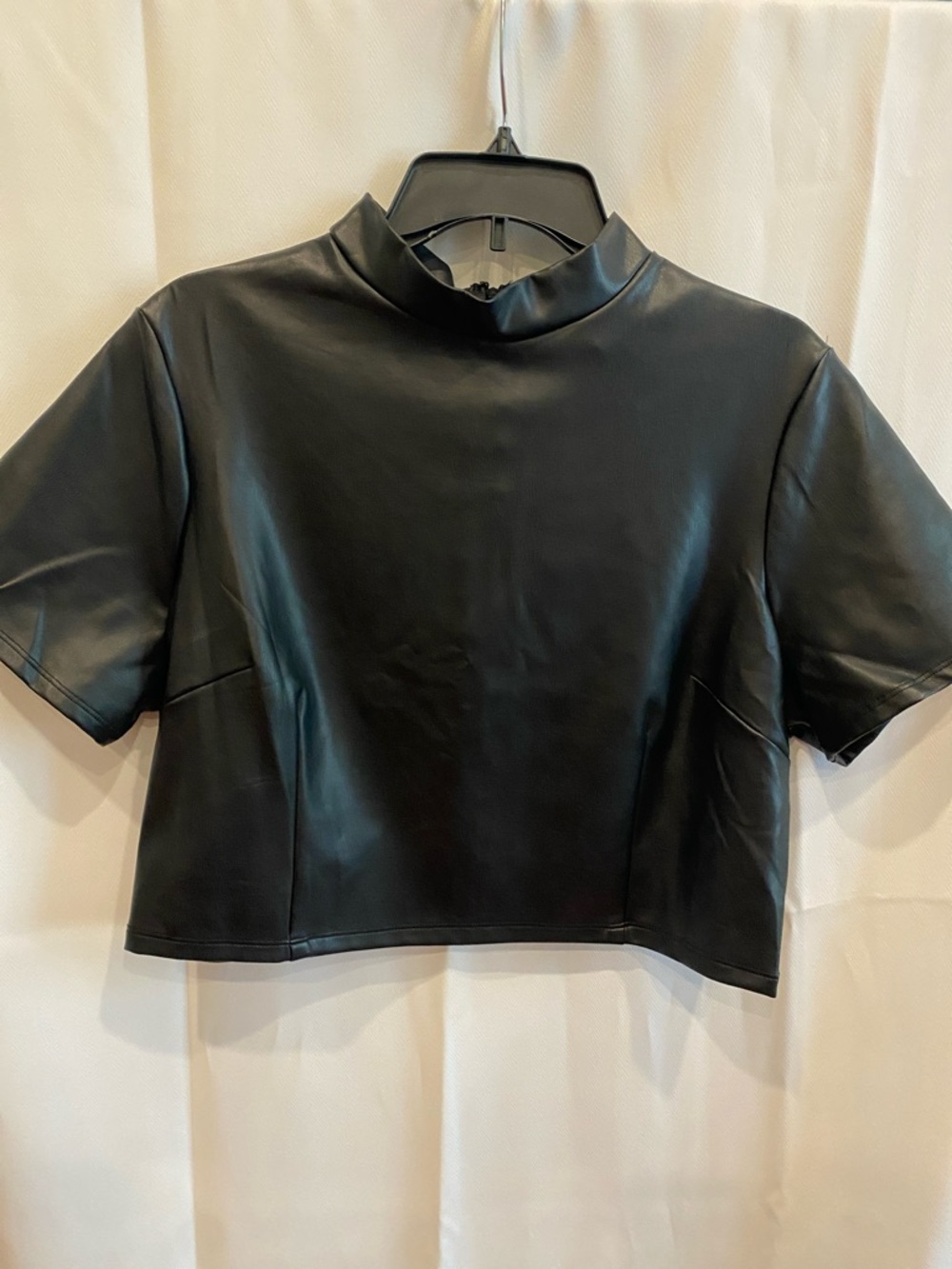 Forever 21 Black Faux Leather Cropped Mock Neck Top
